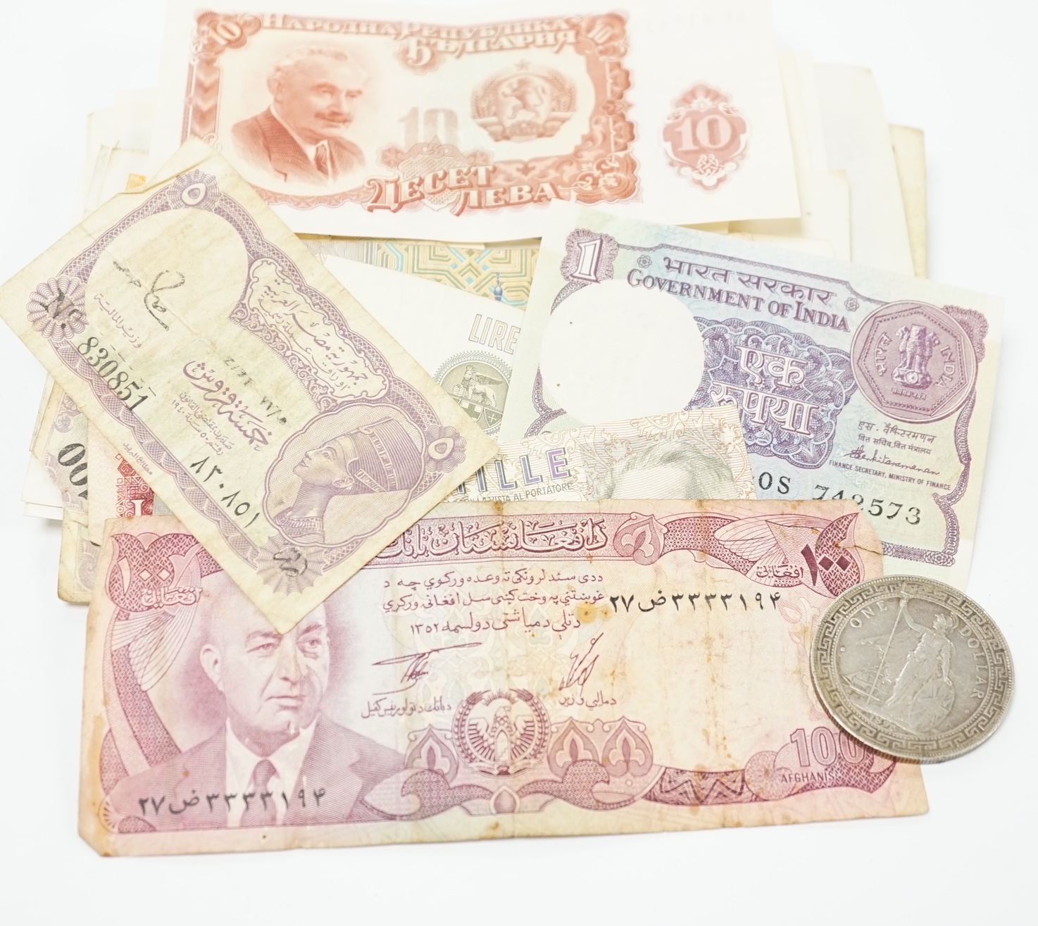 A group of coins, notes and medals. Condition - fair